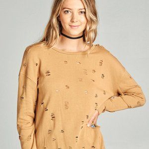 Deep Mustard Yellow Distressed Ripped Sweater